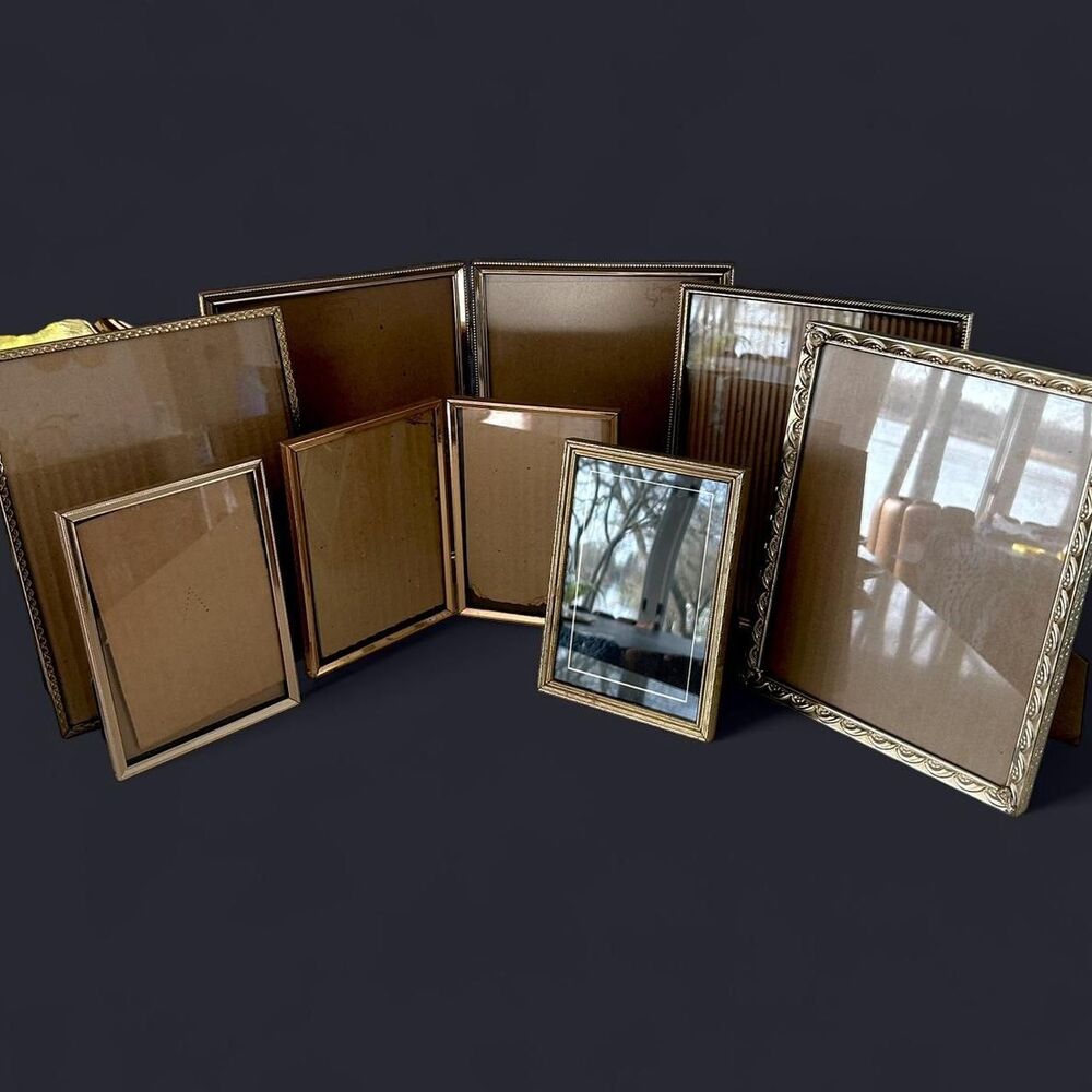 Set of & Vintage Ornate Brass Picture Frames for 9 Photos